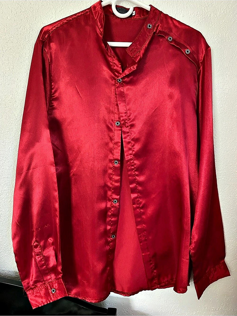 SHEIN Red Satin Button Down Shirt